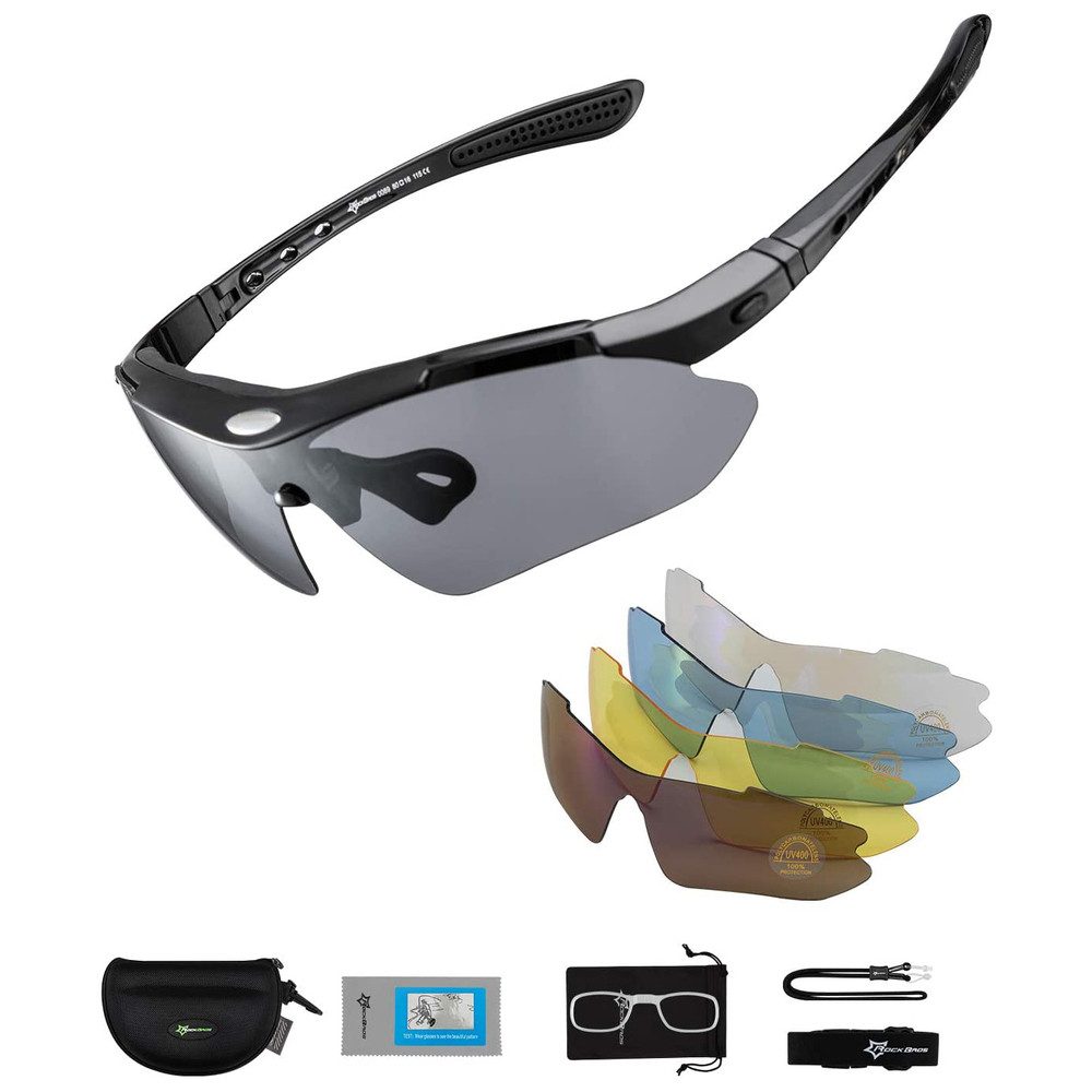 ROCKBROS Fahrradbrille Sportbrille Radsportbrille Sonnenbrille, (Spar-Set, 1-St., 80 x 18 x 115 mm leicht), polarisiert, UV400, 30 g, 5 Wechselgläser
