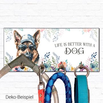 Cadouri Wandgarderobe SCHÄFERHUND Design-Hundegarderobe für Hundezubehör (Garderobe mit 4 Haken), MDF, mit abgeschrägten Ecken, handgefertigt, für Hundebesitzer