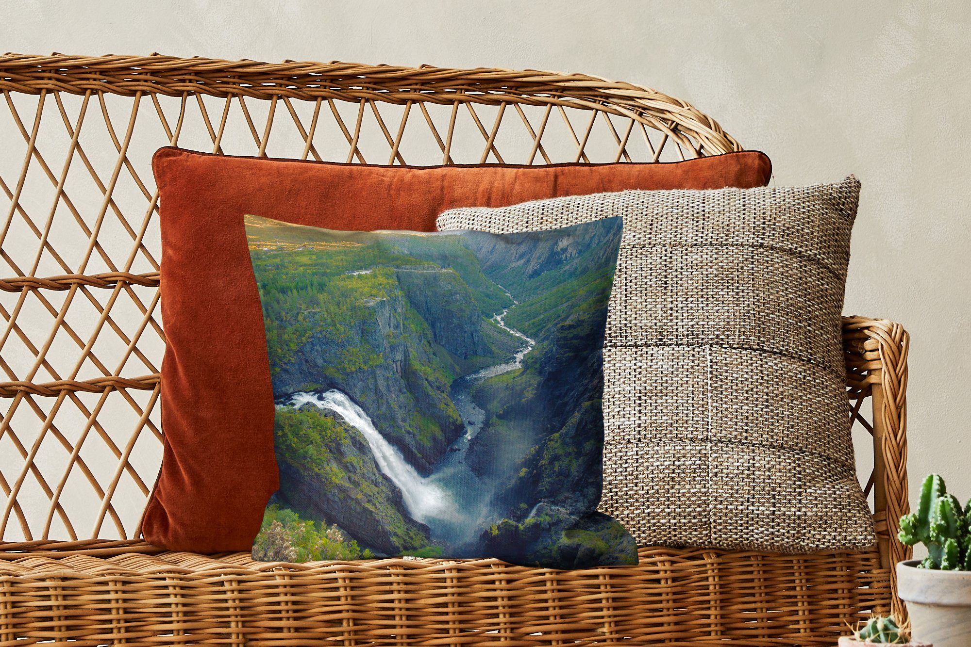 MuchoWow Dekokissen Wasserfall für Deko, Wohzimmer, Sofakissen Zierkissen Norwegen, Schlafzimmer, in Füllung mit