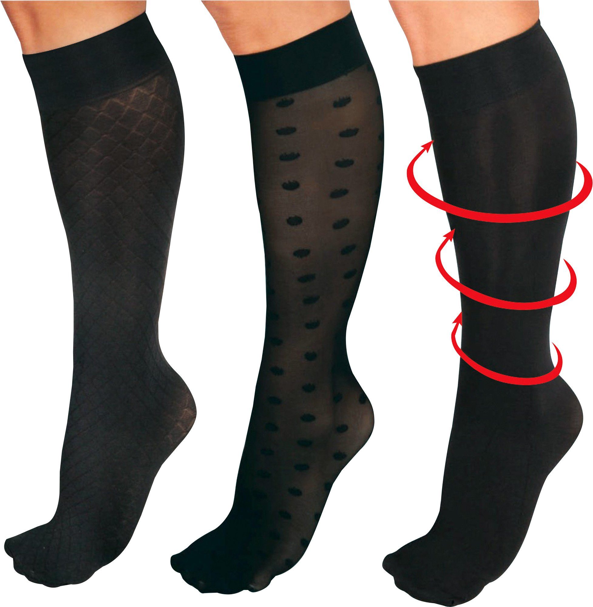 Medovital Kniestrümpfe Damen-Stütz-Kniestrümpfe 3 Paar Uni