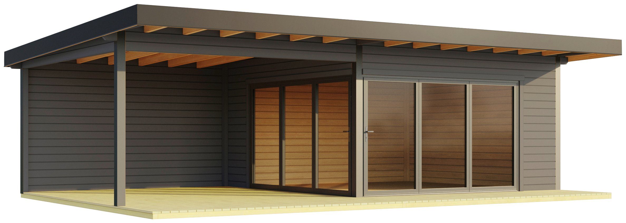 LASITA MAJA Gartenhaus DOMEO 10 CARBONGRAU/ANTHRAZIT, BxT: 890x590 cm, (Set), mit Anbau, Fundamentmass 4000+4500 x 4500, Carbongrau
