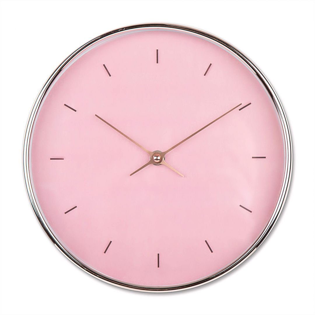 K&L Wall Art Wanduhr lautlose Shabby Chic Wanduhr Retro Uhr rund Ø 25cm Rosa Roségold Optik (ohne Tick-Geräusche, langlebiges Quarz Uhrwerk)