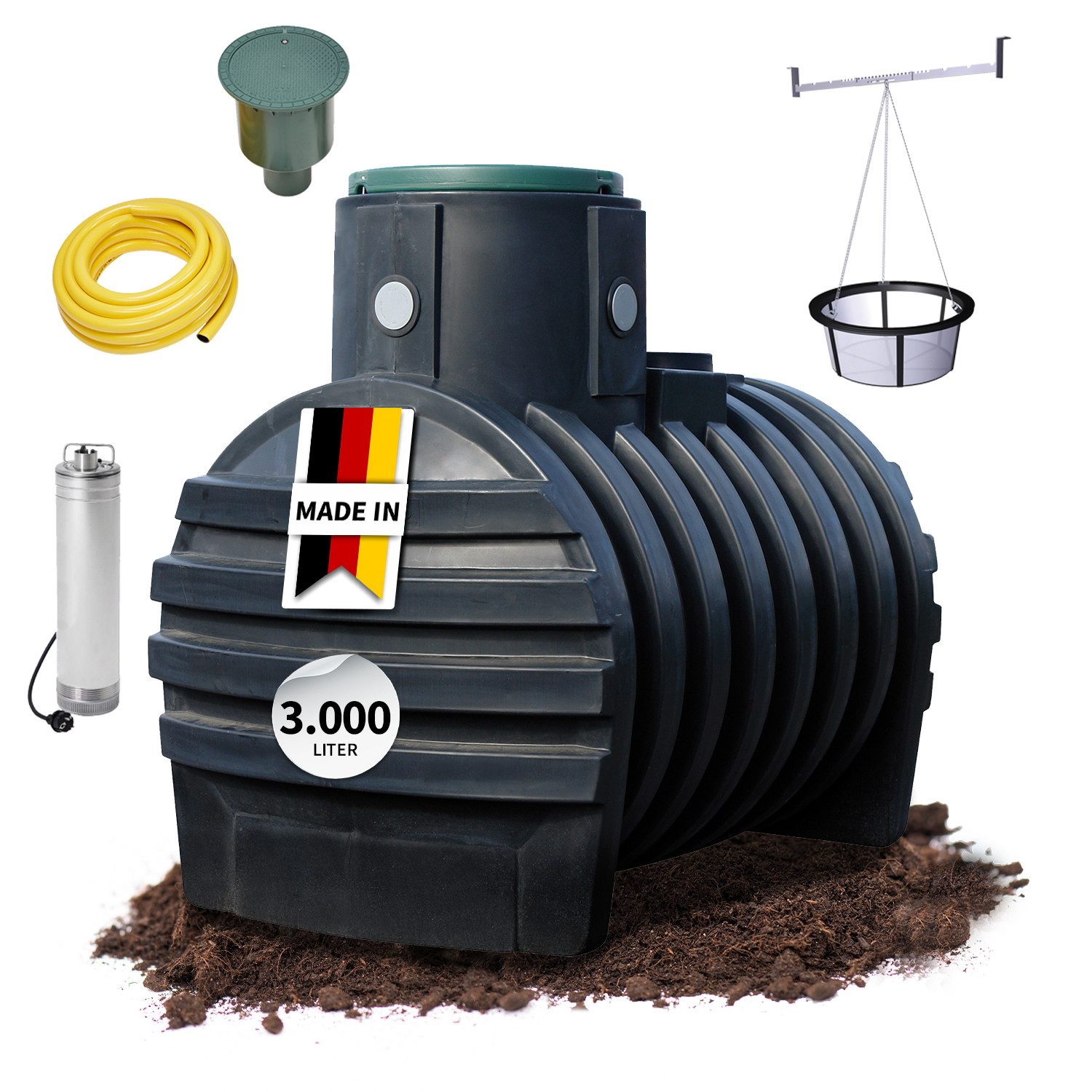 4rain Druckbehälter MONO Erdtank-Paket 3000 Liter Garten-Comfort