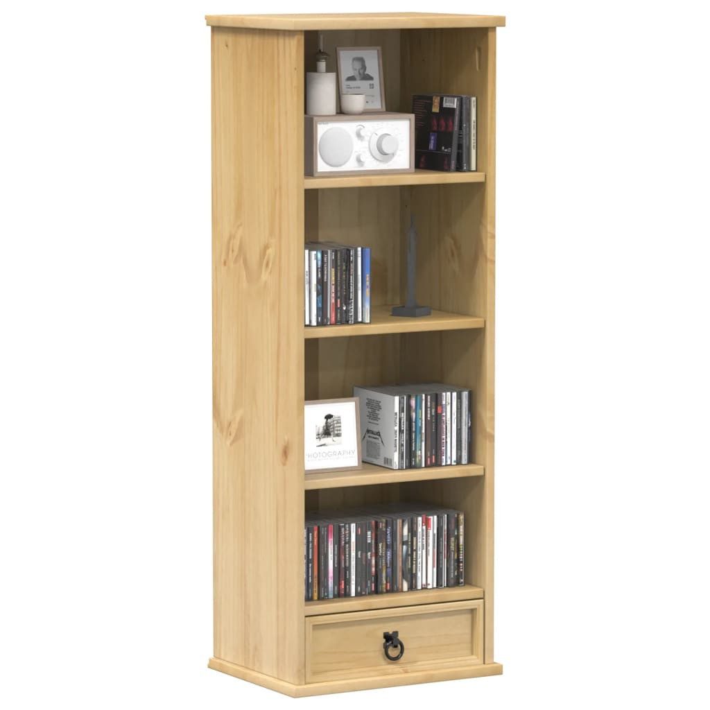 furnicato CD-Regal aus massivem Holz, Honigwachs-Finish, 40x30x110 cm, 1-tlg.