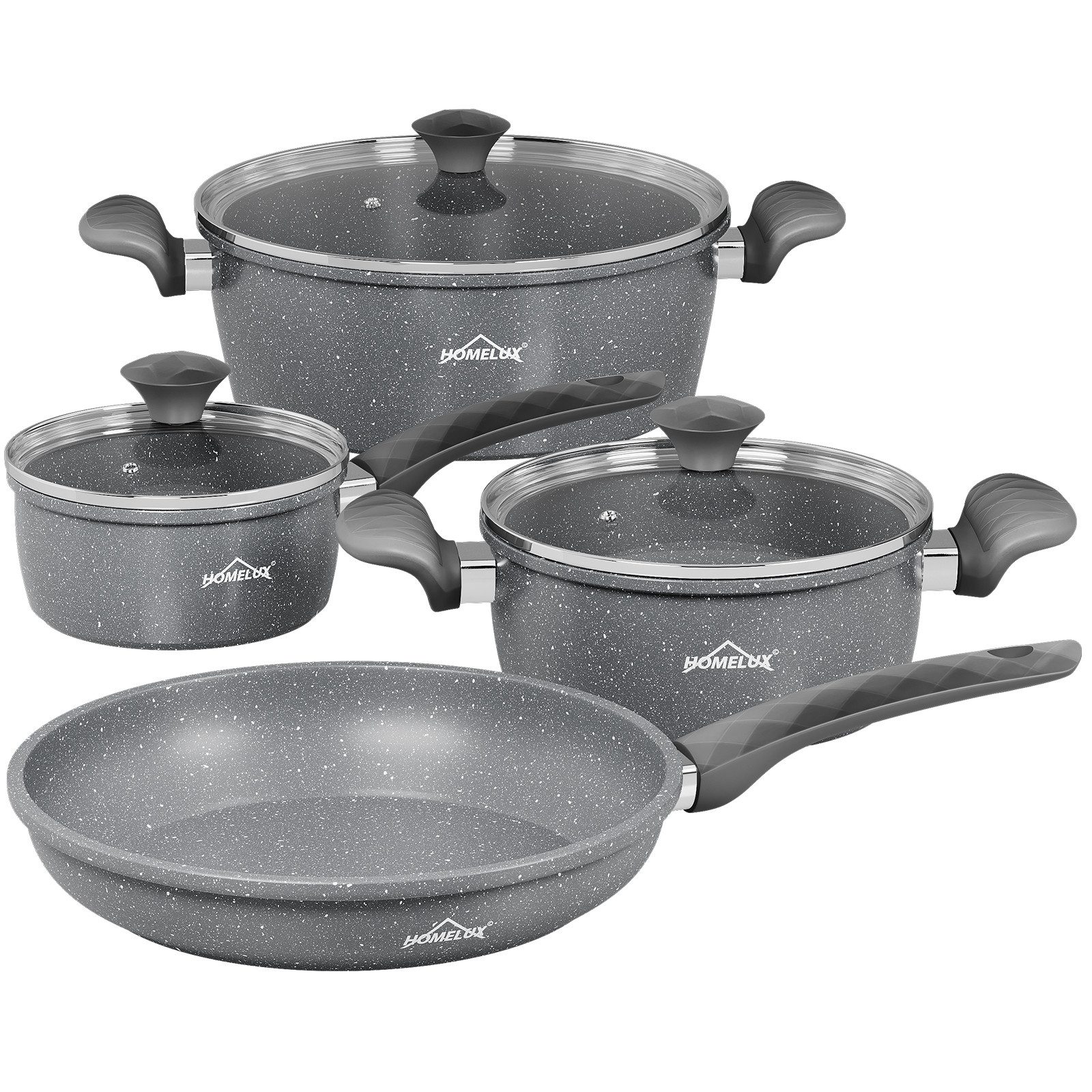 HOMELUX Topf-Set 7/10 Tlg Induktions Кастрюли Set Kochtopfset Für Все Herde, Marmor-Antihaftbeschichtung (Set, 7-tlg., 1 Pfannen+2 Kochtöpfe+1 Kasserolle), Küchenhelfer-Set Antihaftbeschichtung mit Silikon-Griff