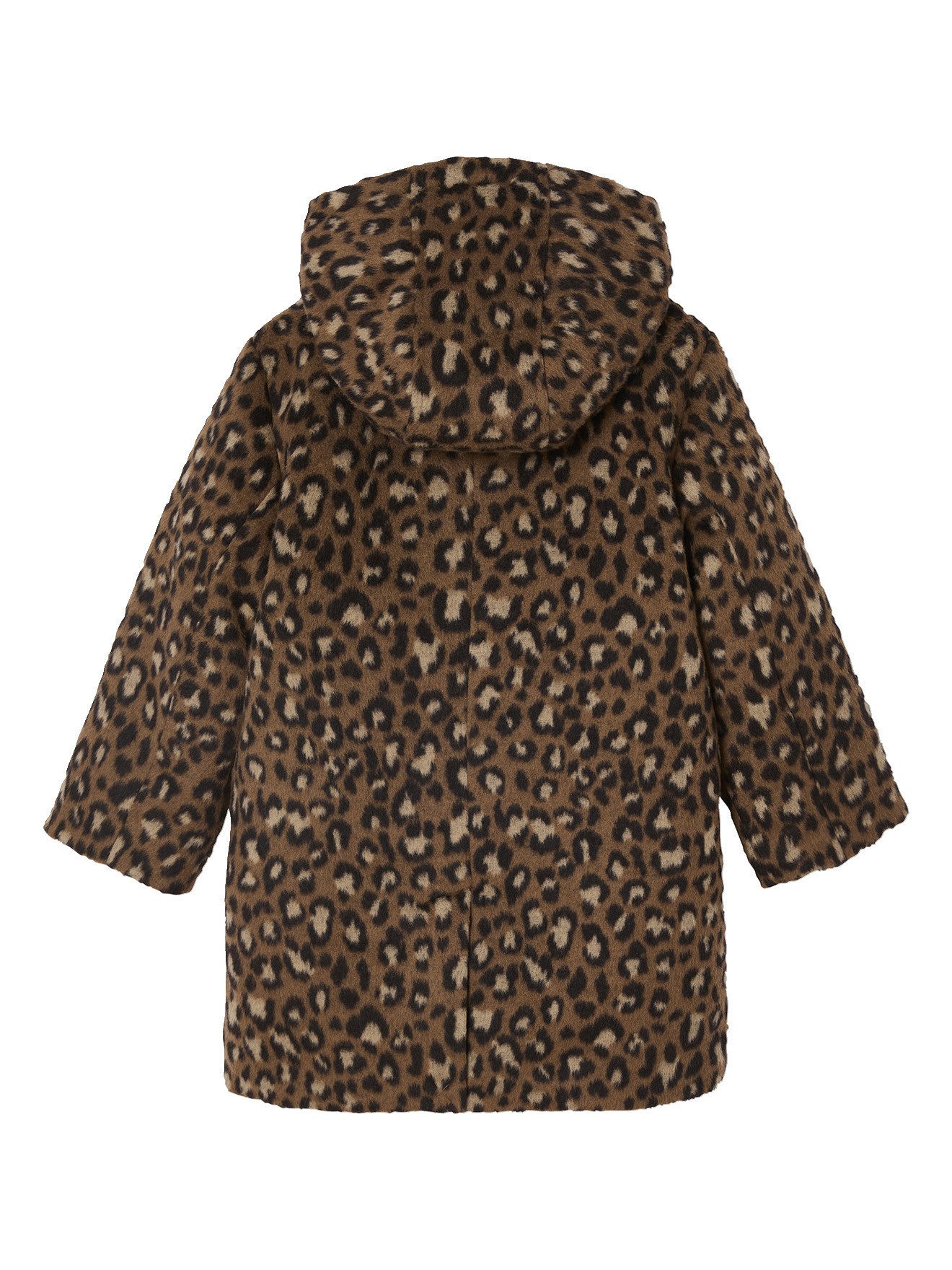 vertbaudet Dufflecoat Mädchen Leoparden-Mantel mit Kapuze aus Wollmix