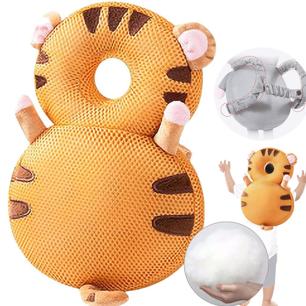 ZEUOPQ Kopfschutz Baby Kopfschutz Rucksack verstellbar, für Baby Lauflernen, Tiger, Niedliches Cartoon Tier Design hochwertige PP-Baumwolle Hohlkopfrille