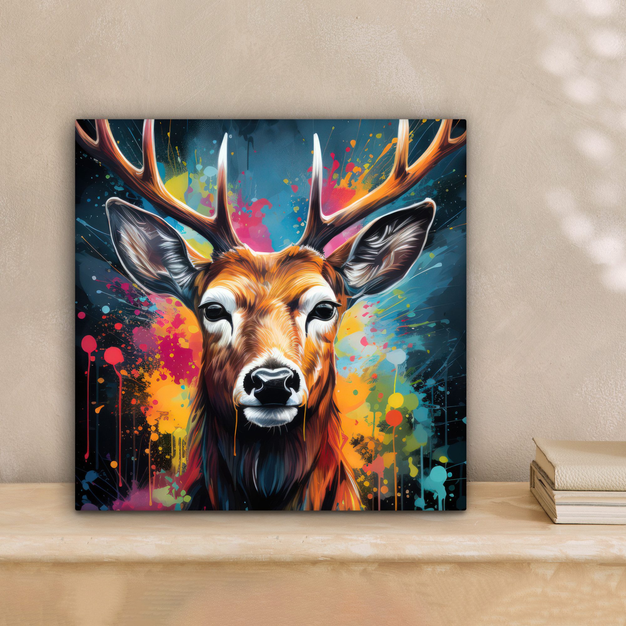 OneMillionCanvasses® Leinwandbild Hirsche - Graffiti - Tiere - Farben, Foto günstig online kaufen