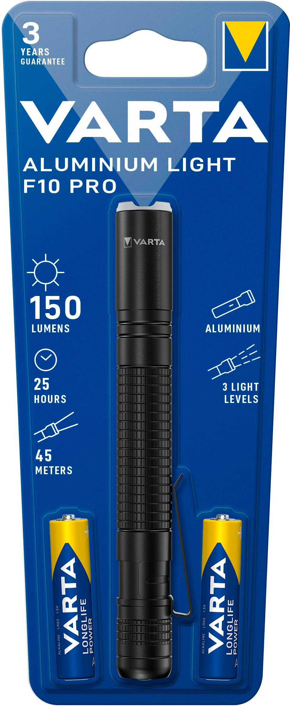 VARTA Taschenlampe Aluminium Light Eloxiertes Gehäuseoberfläche Grip maximalen Aluminiumgehäuse, F10 (1-St), für Pro strukturierte
