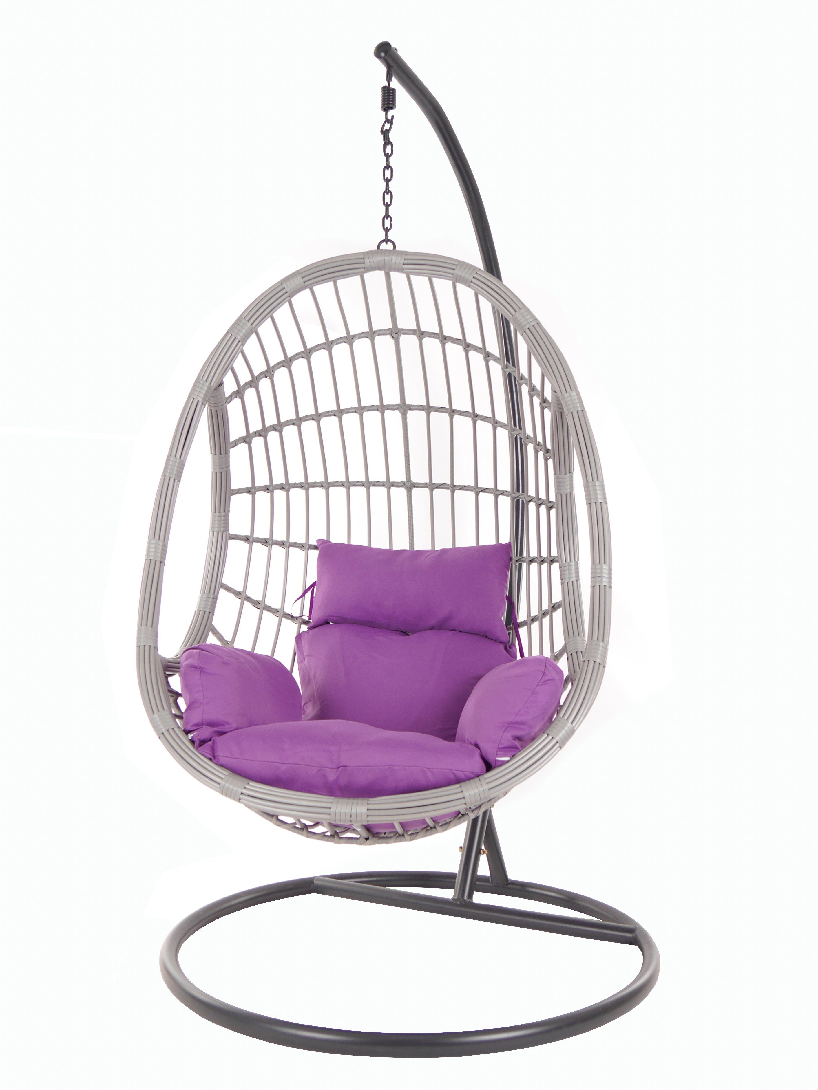 Gestell (4050 Loungemöbel lila mit und Hängesessel Swing KIDEO lightgrey, Chair, PALMANOVA Kissen, violet) Schwebesessel