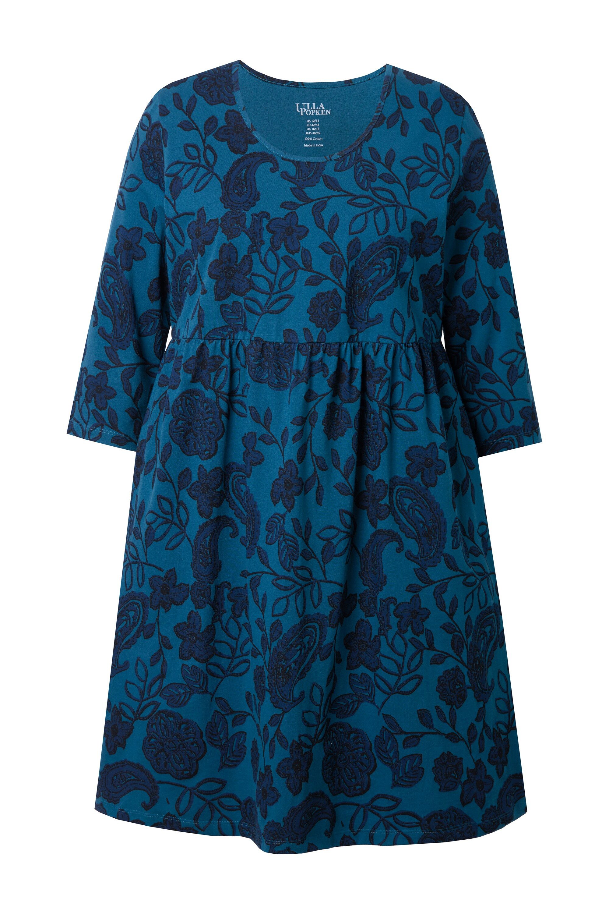 Ulla Popken Jerseykleid Jerseykleid Paisley A-Linie Rundhals 3/4-Arm günstig online kaufen