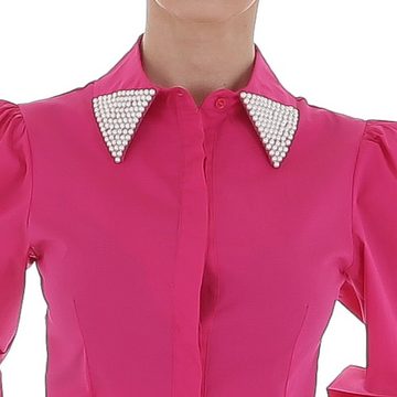 Ital-Design Langarmbluse Damen Elegant Hemd Perlen Bluse in Pink