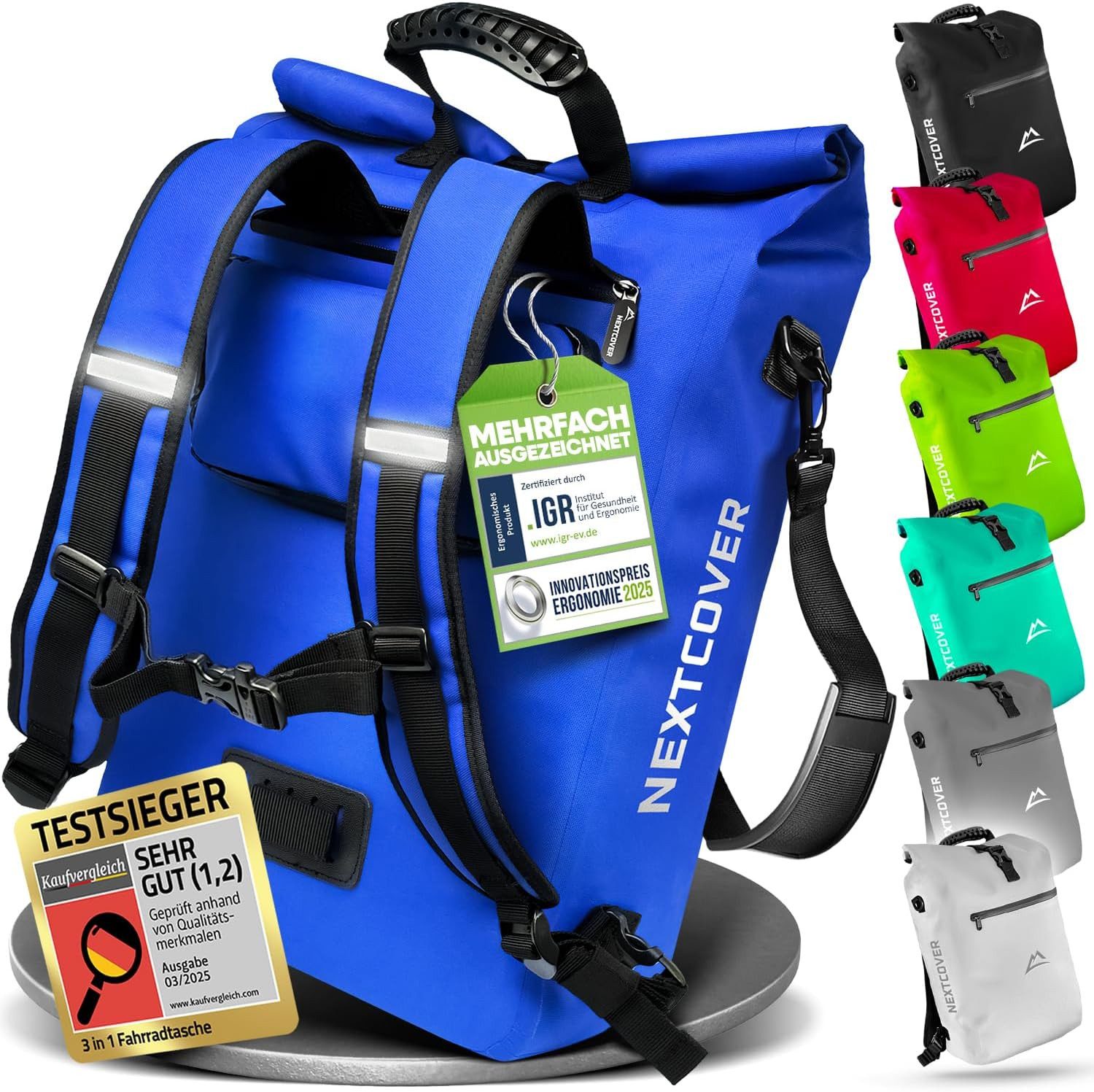 Nextcover Fahrradtasche TPU Fahrradtasche NEU 3in1 Fahrradtasche für Gepäckträger -wasserdicht