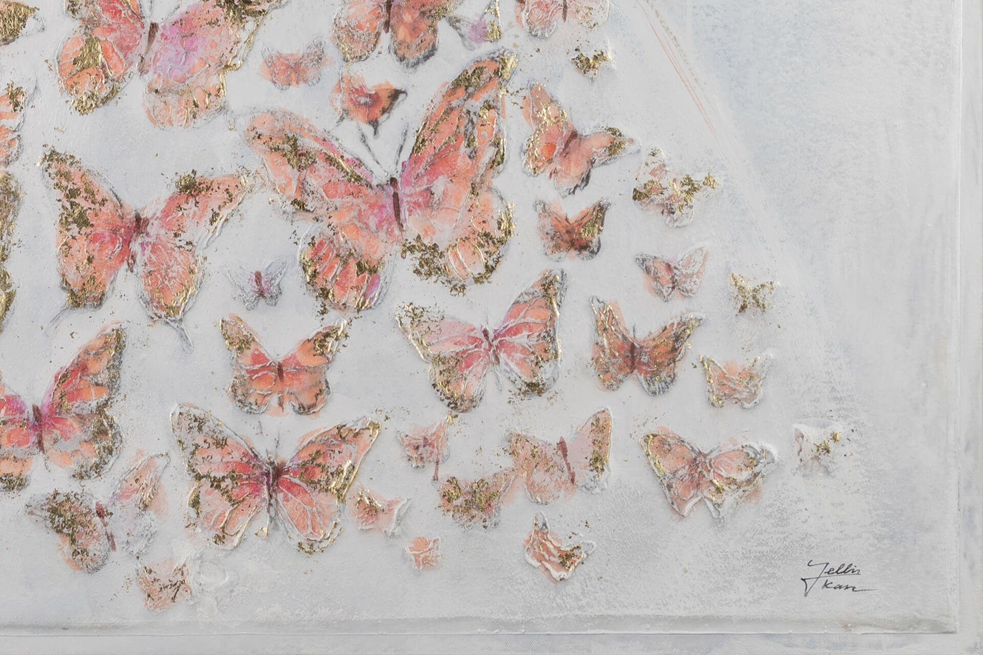 cm, 100% Leinwandbild Schmetterlingsball KUNSTLOFT HANDGEMALT Gemälde Wandbild Wohnzimmer 80x80