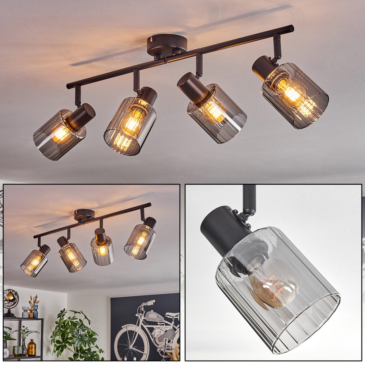 hofstein Deckenleuchte Deckenlampe aus Metall/Glas in Schwarz, ohne Leuchtm günstig online kaufen