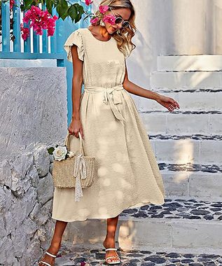 BlauWave A-Linien-Kleid Kleider Damen Lang Rundhals Sommerkleid (1-tlg., Kurzarm Maxikleid Business Knopf und Tasche) Geeignet für tägliche Reisen