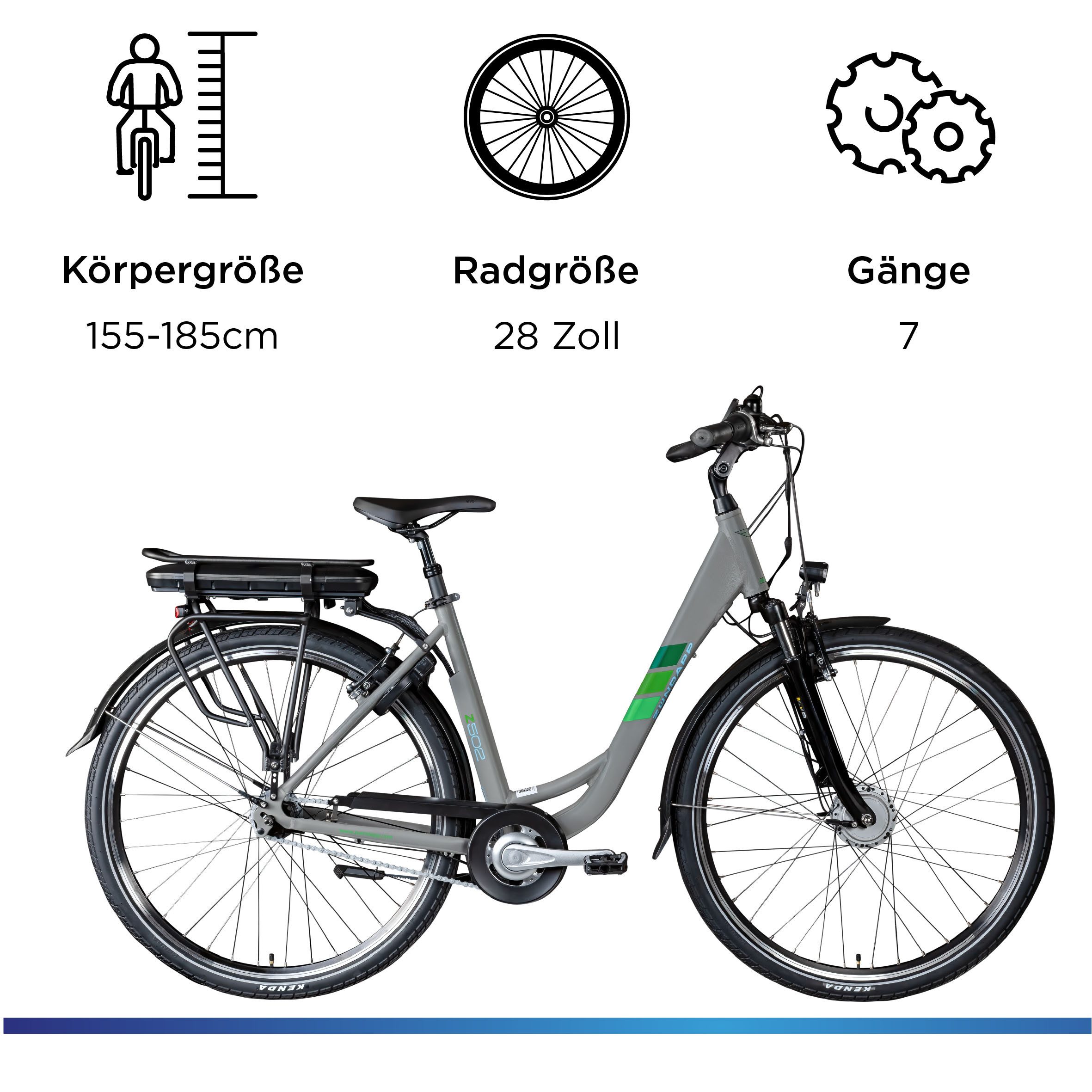 Zündapp E-Bike Cityrad Z502, 7 Gang, Nabenschaltung, Frontmotor, 522 Wh, Pedelec, Elektrofahrrad für Damen und Herren