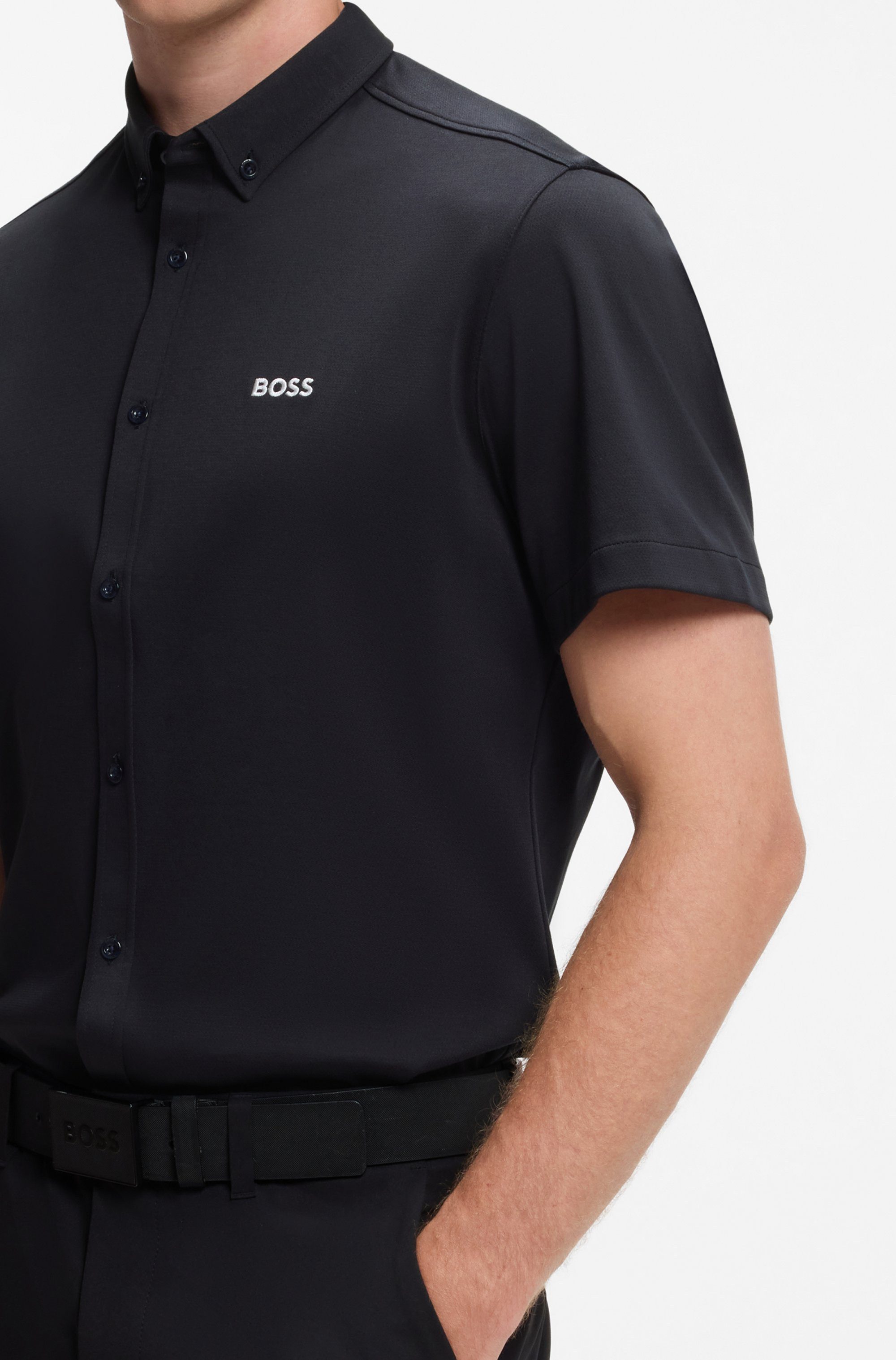 BOSS GREEN Kurzarmhemd Motion S Regular Fit, Button-down-Kragen, Kurzarm, Logo-Stickerei