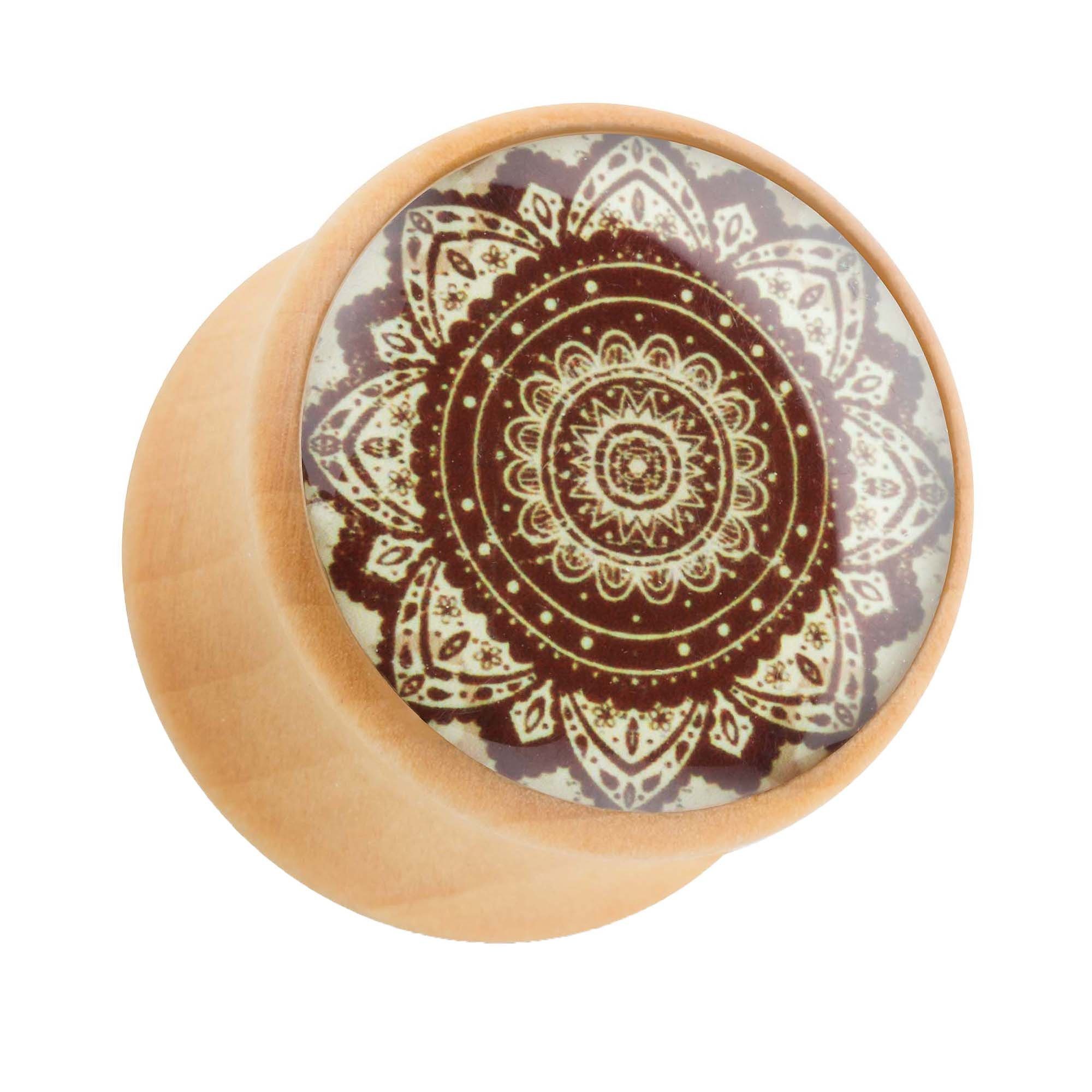 Taffstyle Plug Piercing Holz Braun mit Orient Mandala Blume, Ohr Plug Flesh günstig online kaufen