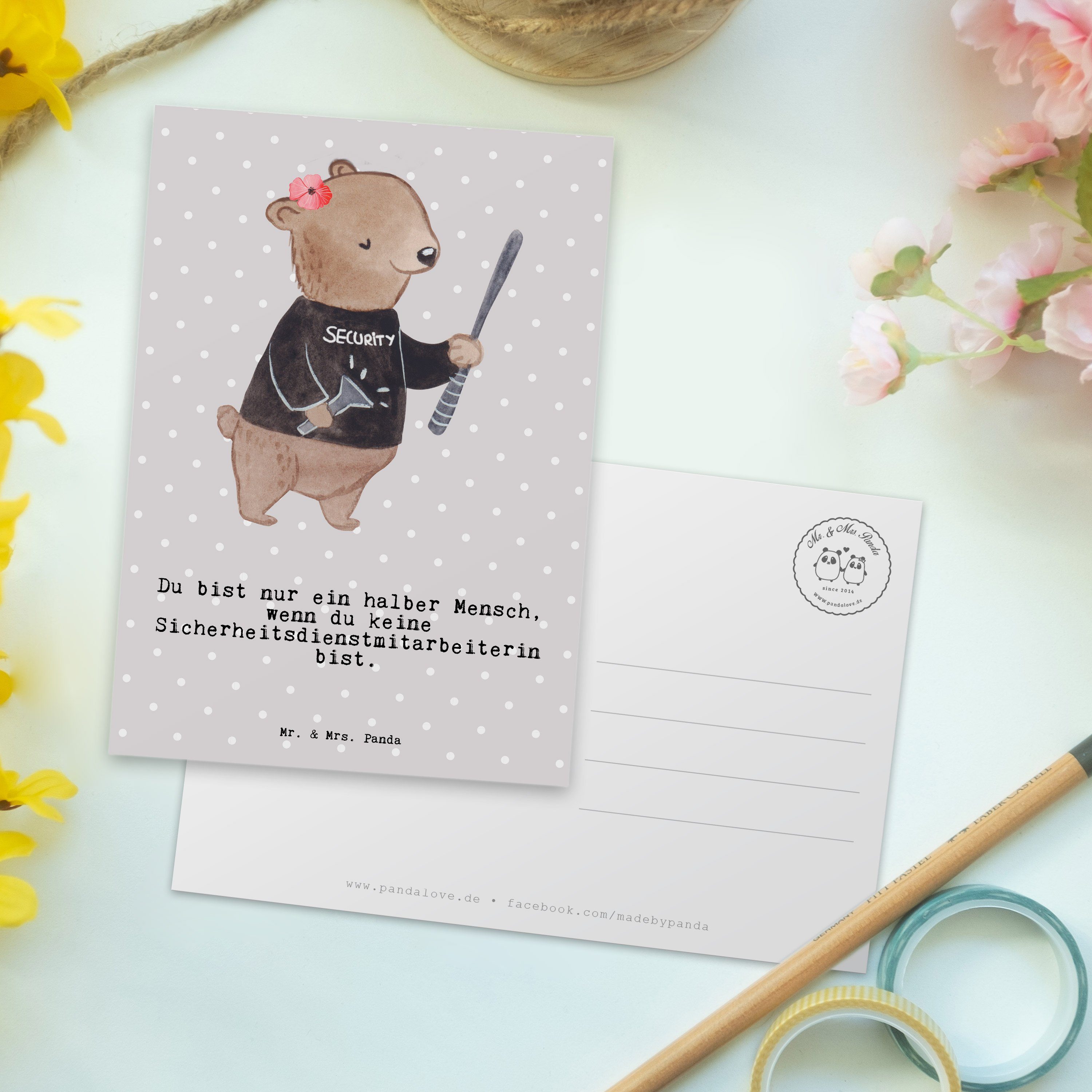 Mr. & Mrs. Pastell - Sicherheitsdienstmitarbeiterin - mit Panda Postkarte Sc Herz Grau Geschenk