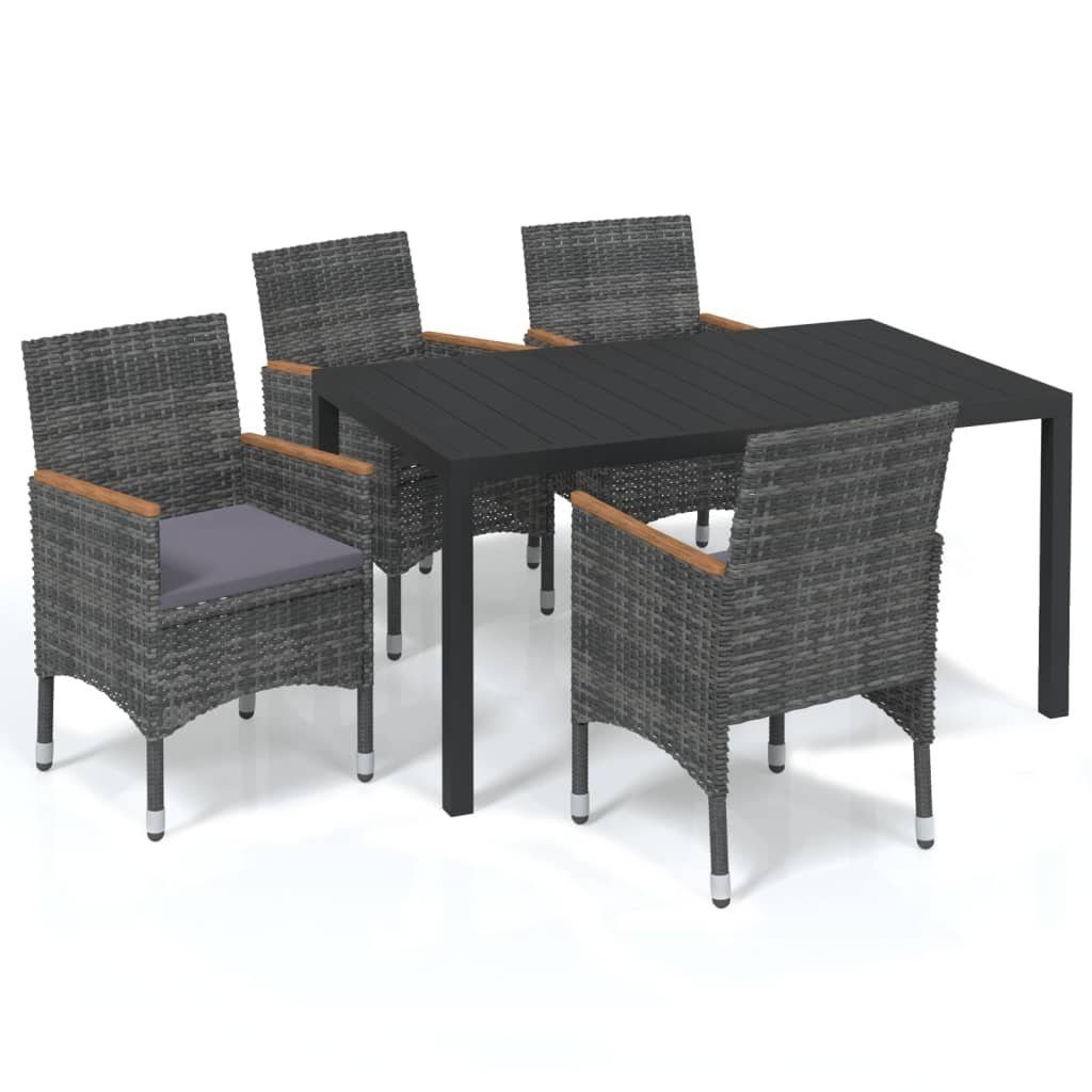 Garten-Essgruppe 5-tlg. Garten-Essgruppe mit Kissen Poly Rattan Grau