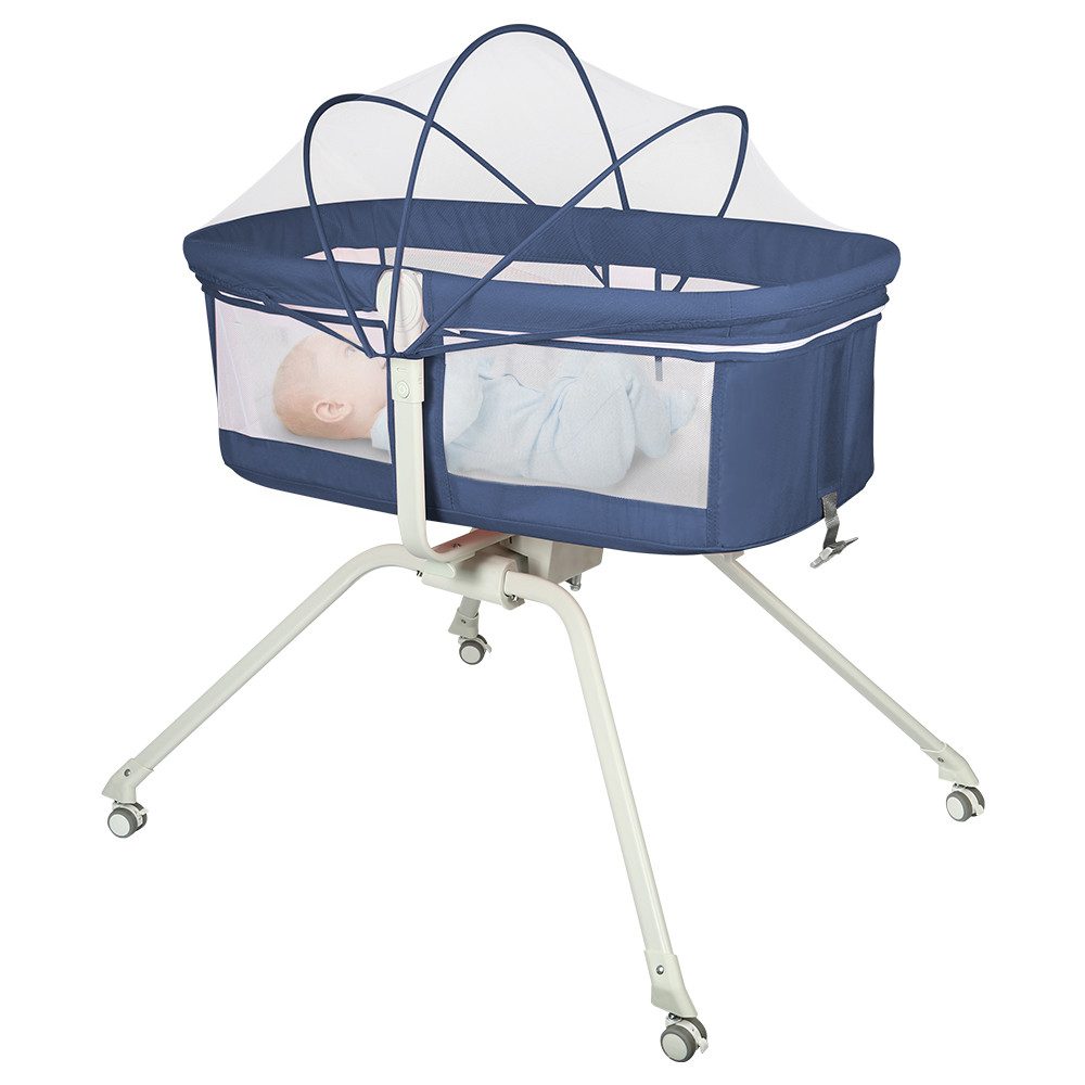 JEOBEST Beistellbett Babywiege, Beistellbett Baby, Baby Bett mit Rollen, Einfach Transport, mit Moskitonetz, Atmungsaktives Maschen-Design