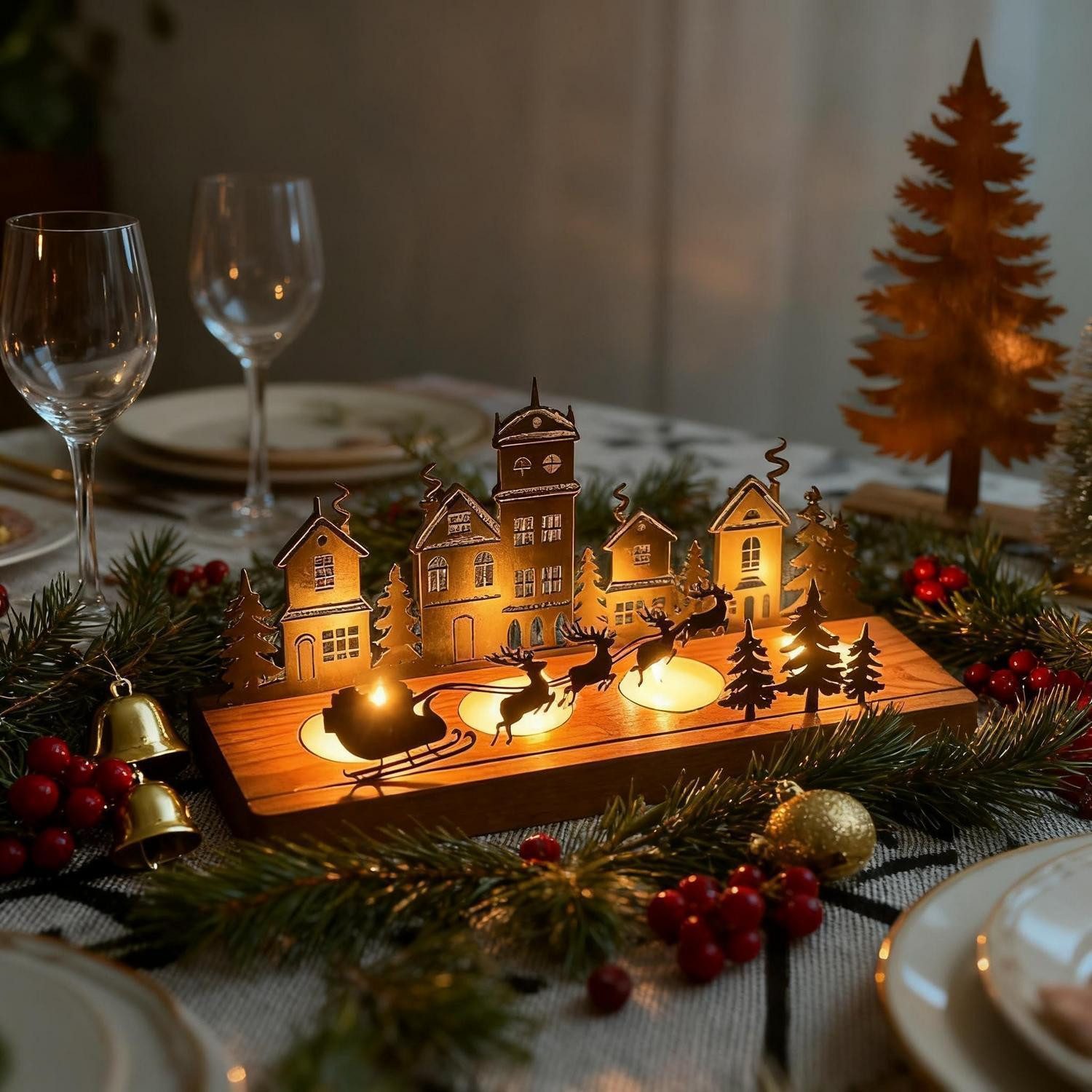 LuxusKollektion Adventsleuchter Adventskerzenhalter Weihnachten Holz Metall (1 St)