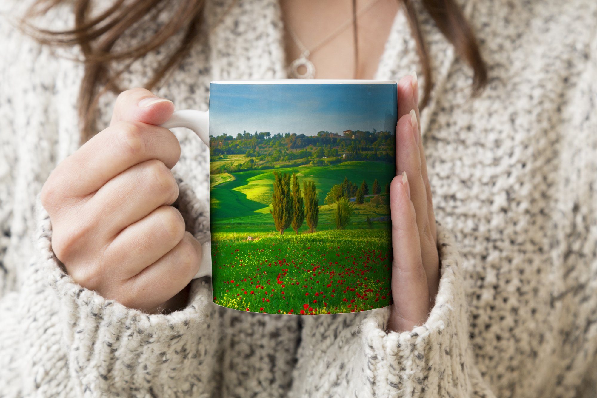 - - Teetasse, Tasse Becher, Blumen, Keramik, MuchoWow Landschaft Kaffeetassen, Geschenk Teetasse, Toskana