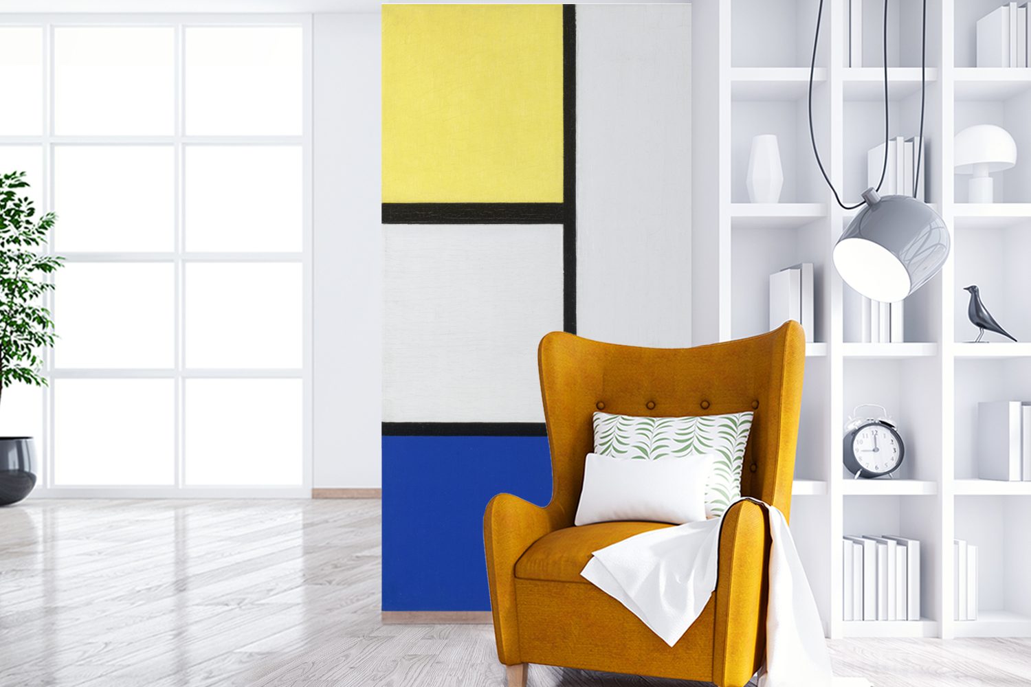 Matt, Schwarz St), Schlafzimmer Piet Wohnzimmer für MuchoWow Vliestapete bedruckt, Gelb, mit Komposition Küche, und (2 Blau Fototapete Mondrian, Fototapete -