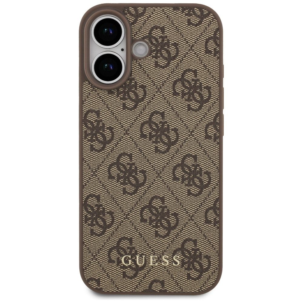 Guess Handyhülle iPhone 17 Kunstleder braun Classic Logo goldfarben Metall 6,3 Zoll, Kantenschutz