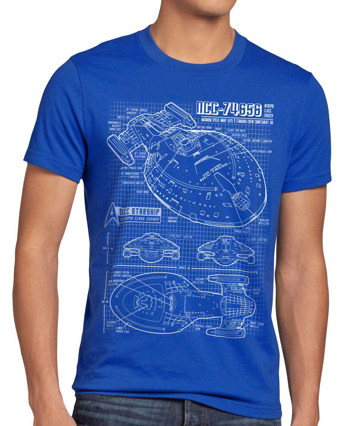 janeway Print-Shirt NCC-74656 style3 T-Shirt trekkie blau kathryn star sternenflotte Voyager trek Herren