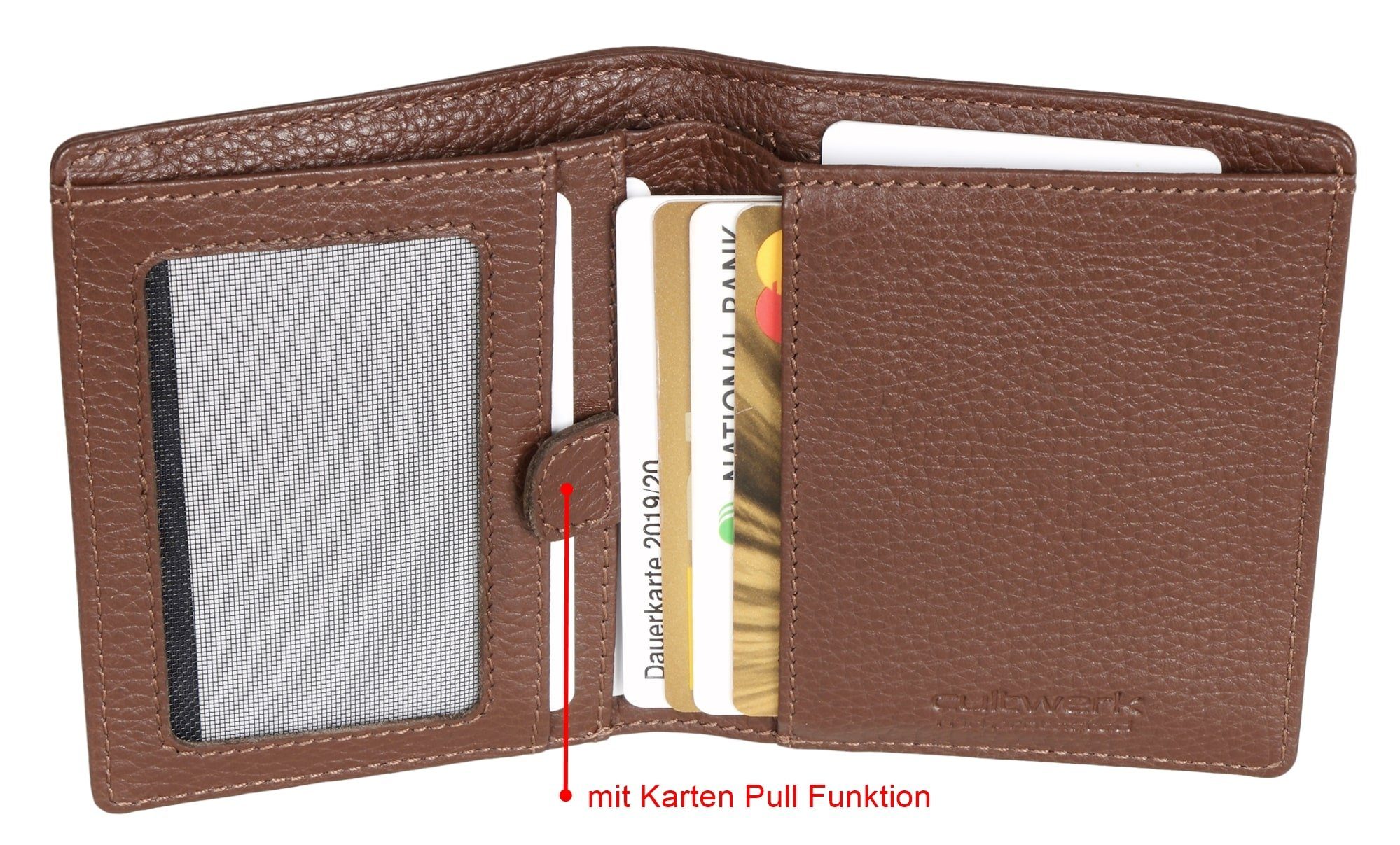 mit Brown Modell für aus Geldbörse Echtleder RFID-Schutz Pull Braun und Farbe 5 Bear mit Funktion Kartenfächern, IV Cultwerk Card Herren Braun-Espresso