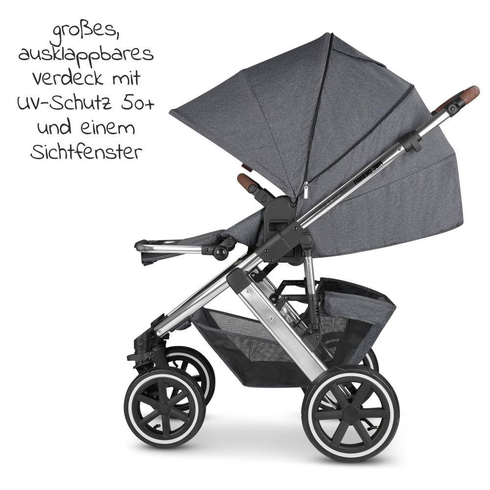 Kombi-Kinderwagen Salsa Design ABC mit 4 Babywanne, Air Set Asphalt, Sportsitz, Regenschutz Kinderwagen 2in1 - Buggy