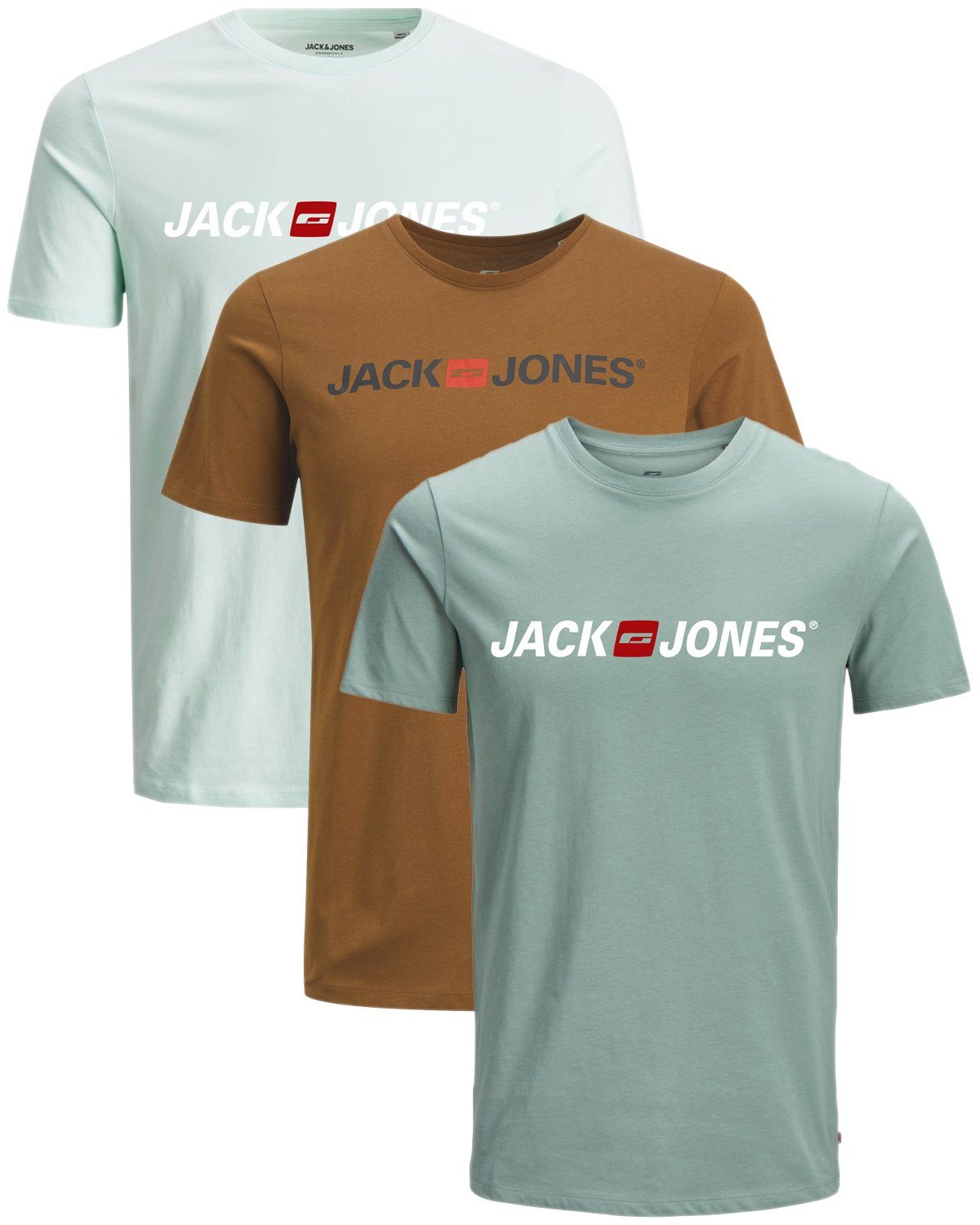 Jack & Jones T-Shirt (Spar-Set, Printdruck, 3er-Pack) aus Mix 27 Baumwolle mit Slim