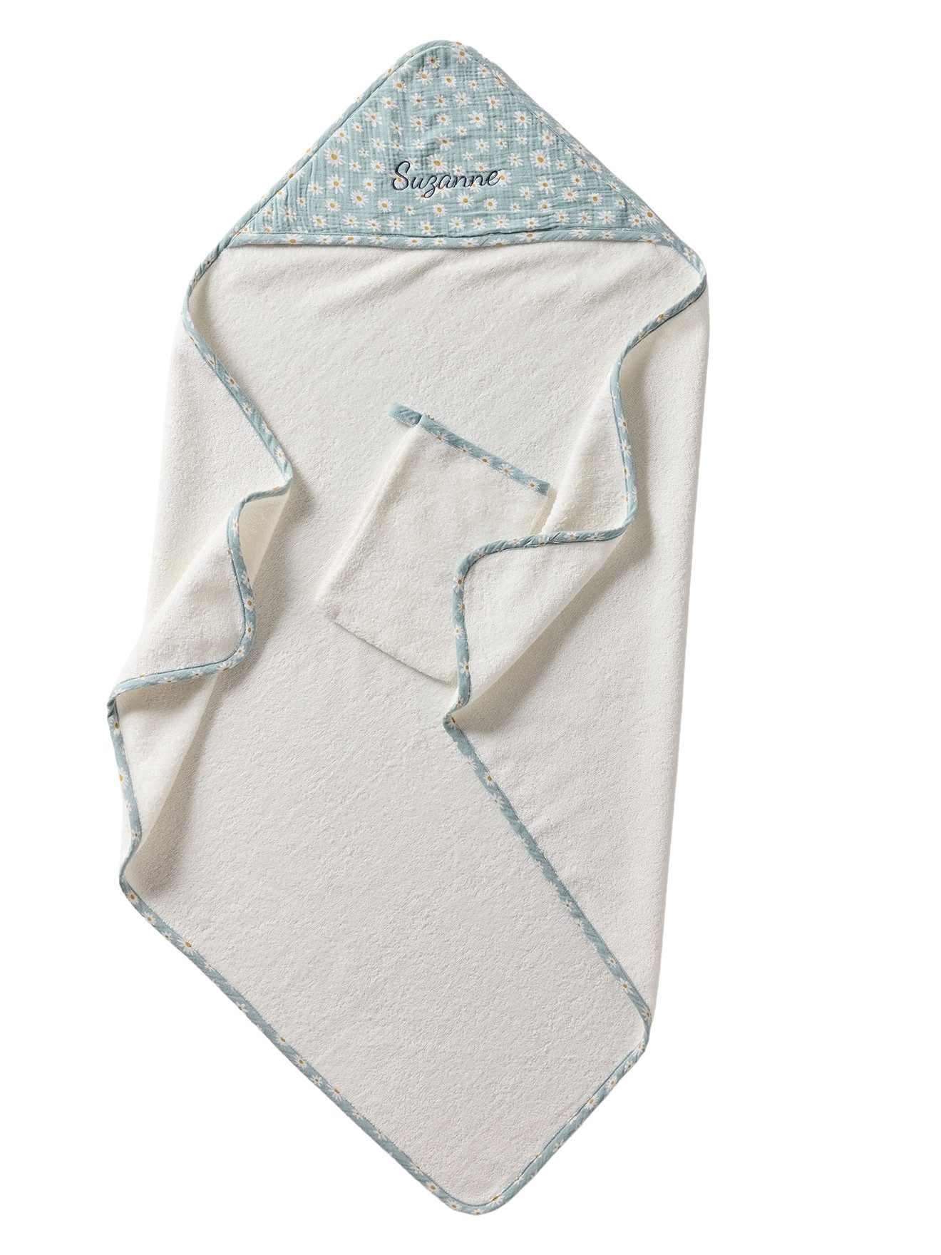 vertbaudet Kapuzenhandtuch Set aus Badecape & Waschhandschuh Baby MARGERITEN