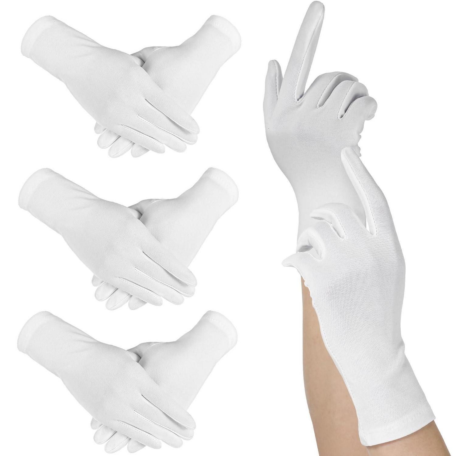 LuxusKollektion Abendhandschuhe Brauthandschuhe Satin Kurz 4 Paar Weiß (4-St)