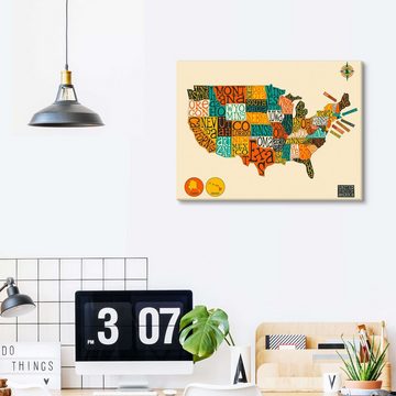 Posterlounge Leinwandbild Jazzberry Blue, United States Map, Wohnzimmer Grafikdesign