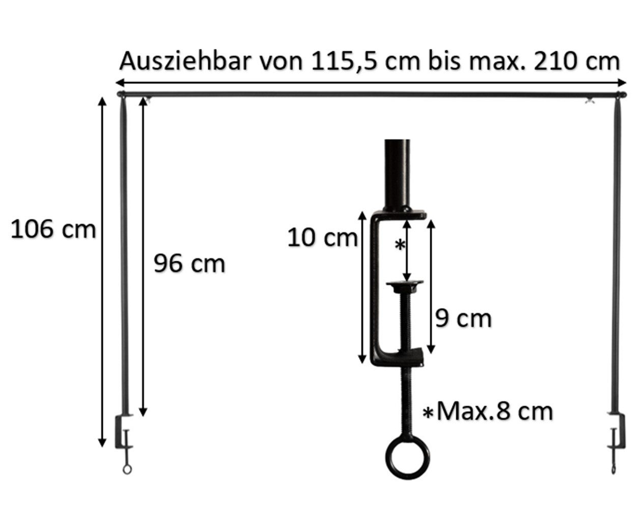 degawo Dekohänger 2er Set Tisch Deko Stange Metall schwarz ausziehbar Tafel 115,5-210 cm (2 x Tischstange)