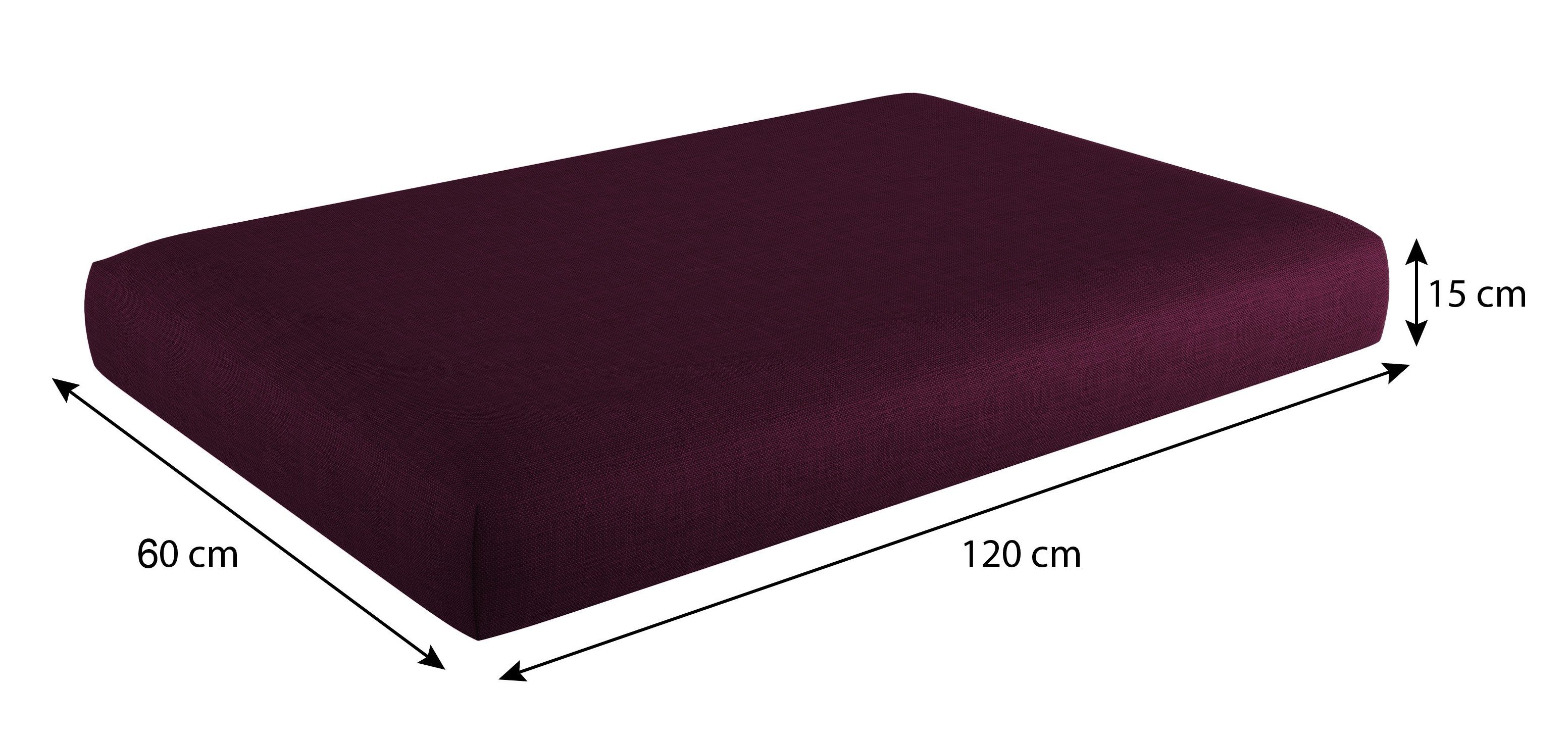 sunnypillow Sitzkissen Palettenkissen mit abnehmbarem Bezug Sitzkissen 120x60x15cm, Violett