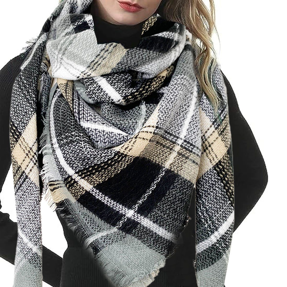 Karierter Damen Winter,Damen-Schals,Für für Schal Modeschal Warmer den kariert Jormftte und Frauen schwarz grau