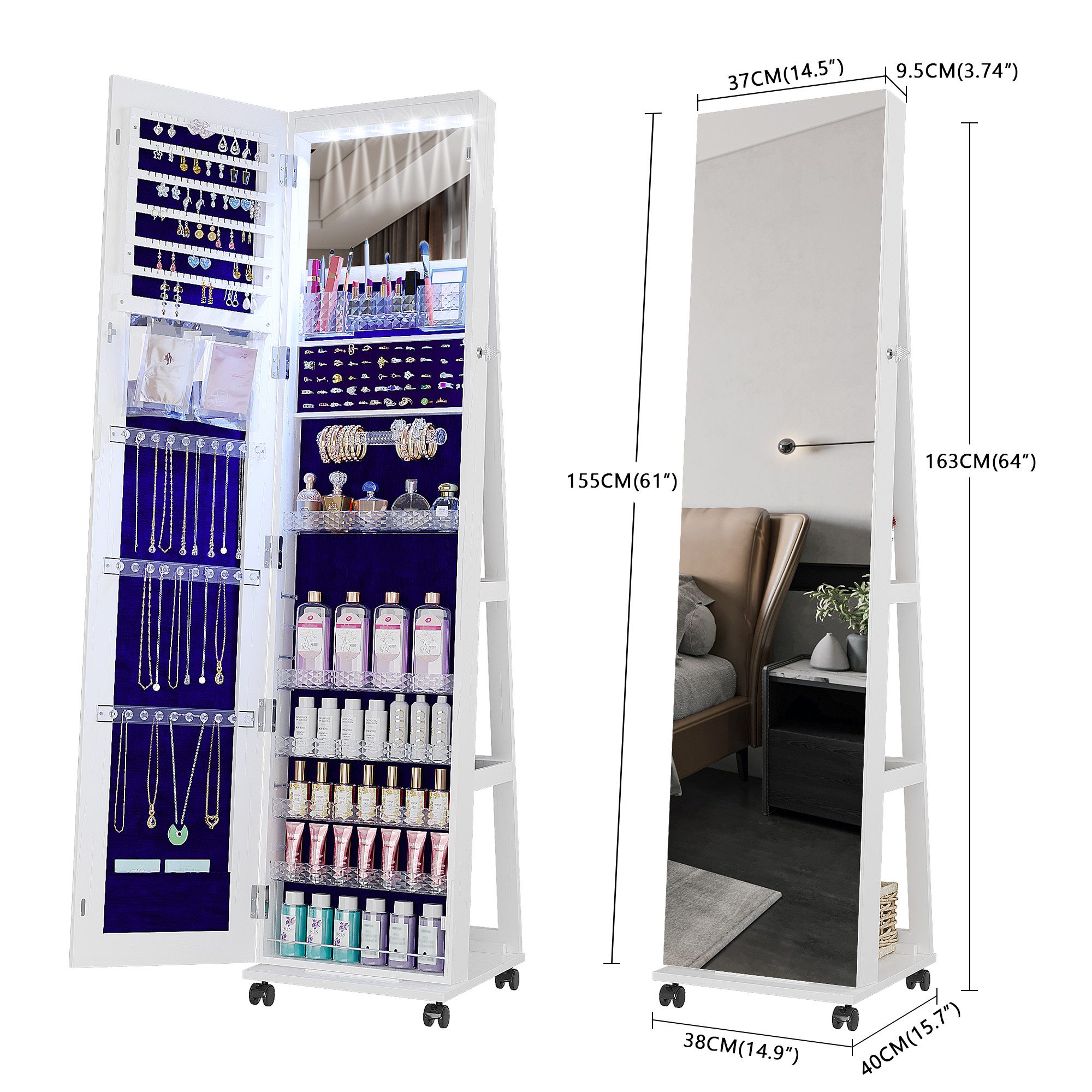 LVifur Schmuckschrank 360° Drehbarer Schmuckschrank mit LED, Ganzkörperspie günstig online kaufen