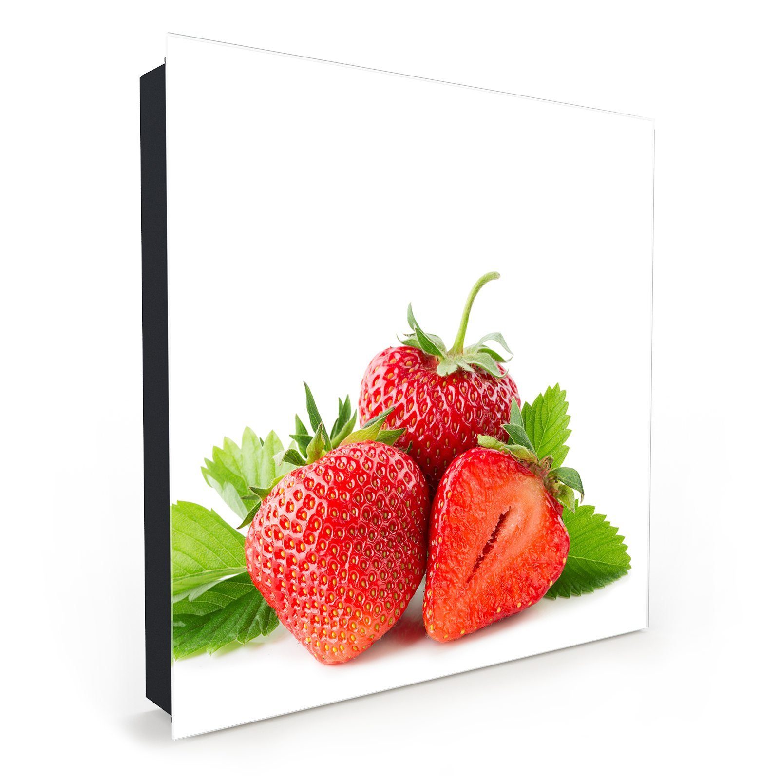 Primedeco Schlüsselkasten Magnetpinnwand mit Glasfront Drei Erdbeeren mit Blättern (1 St)