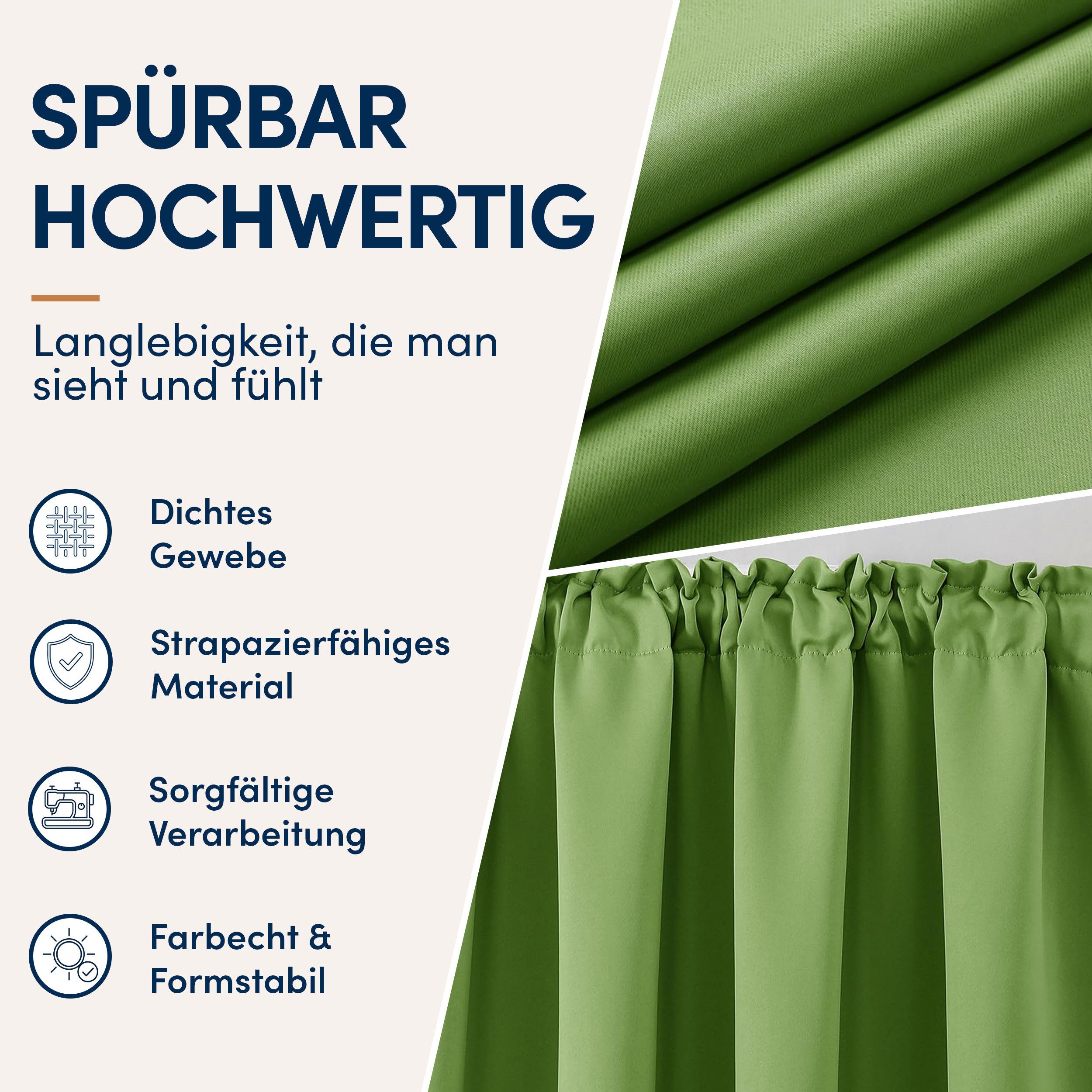 Stoffschmiede Gardine Blickdicht - Kräuselband & Ösen, Kräuselband – Bild 3 von 5