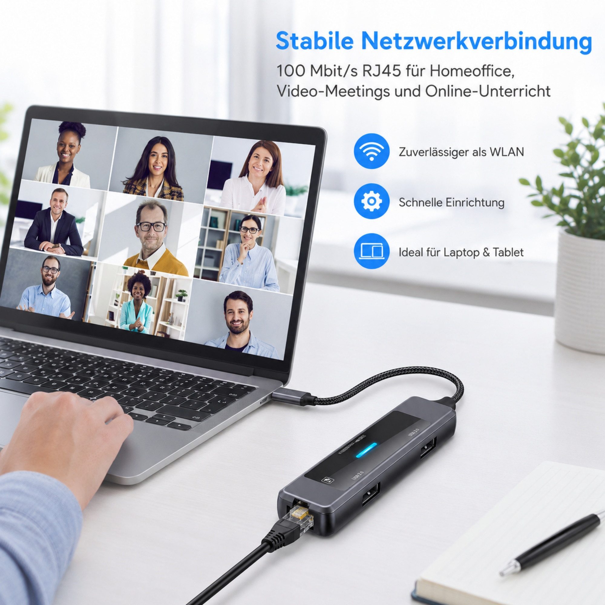 ibettertec 5-in-1 USB 3.0 Hub mit RJ45 Ethernet Adapter, USB-A & USB-C, SD/TF USB-Adapter Kartenleser, 100 Mbit/s, kompakter Multiport Adapter für Laptop zu Tab – Bild 4 von 5