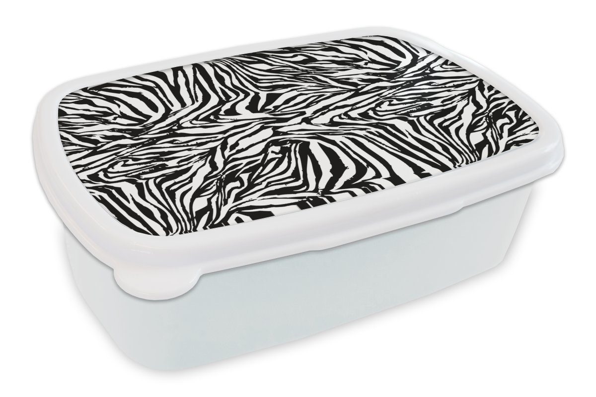 MuchoWow Lunchbox Muster - Zebra - Fell, Kunststoff, (2-tlg), Brotbox für Kinder und Erwachsene, Brotdose, für Jungs und Mädchen weiß | Lunchboxen