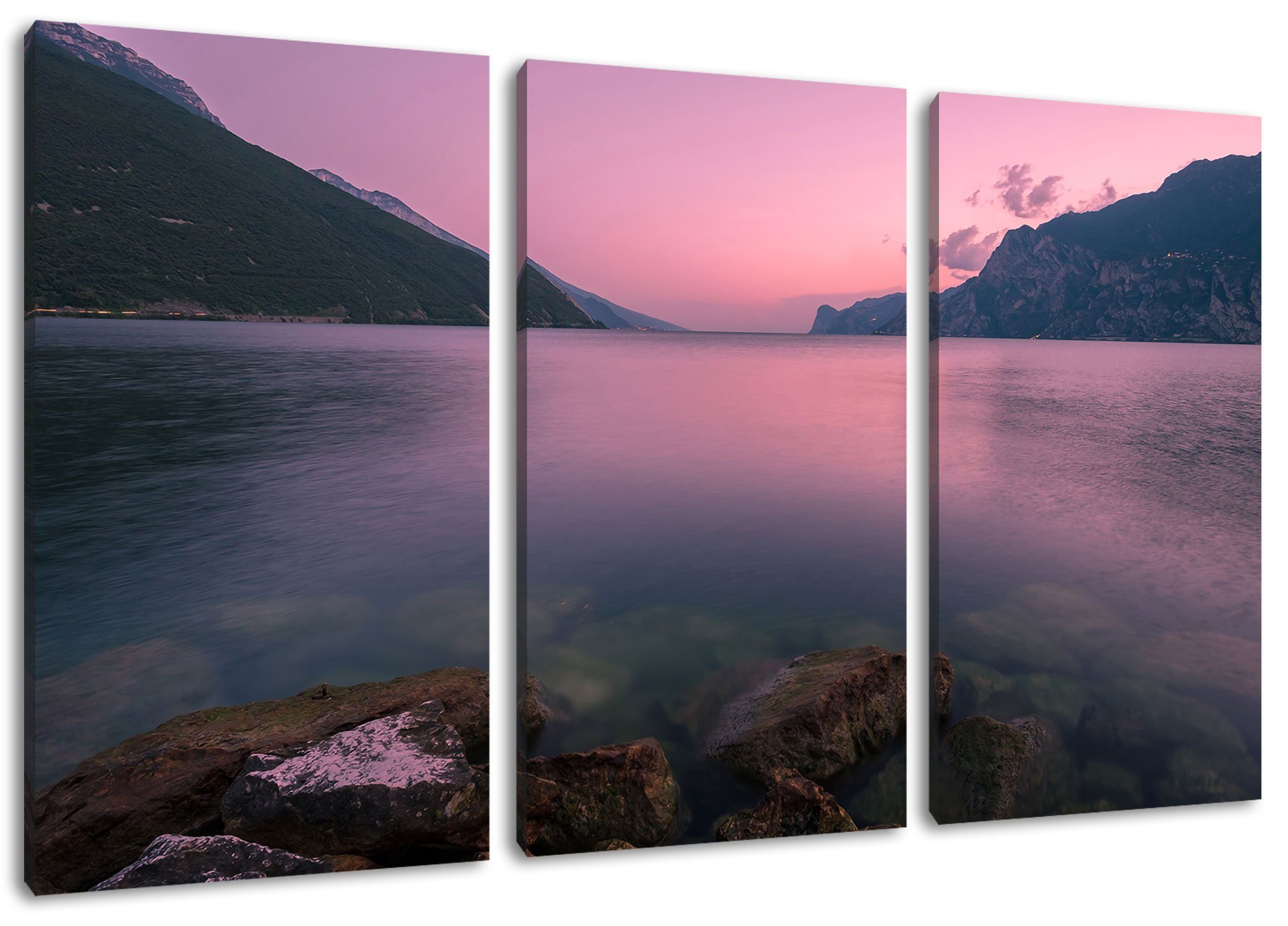 (120x80cm) (1 in fertig inkl. Leinwandbild Zackenaufhänger in Gardasee bespannt, Italien, Pixxprint St), Leinwandbild Italien Gardasee 3Teiler