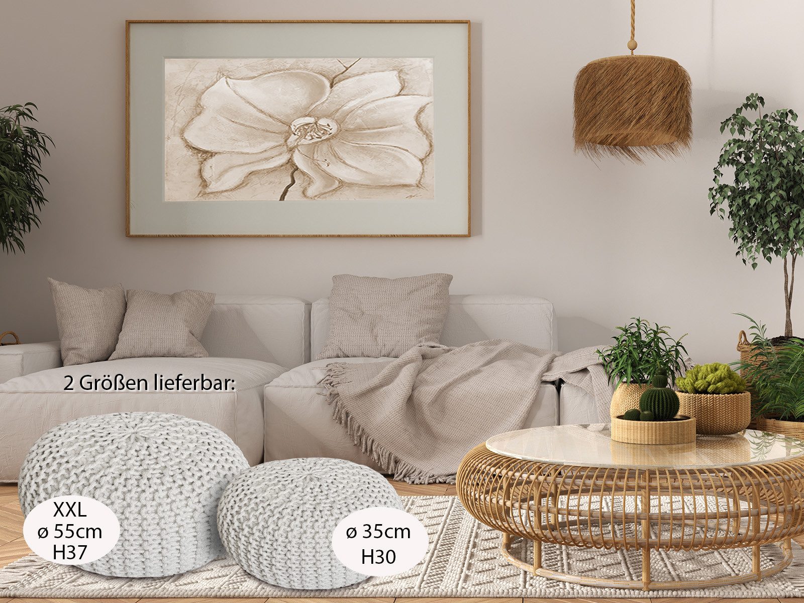 Amagohome Sitzhocker Strickhocker XXL Pouf Ø55 H37cm Bodenkissen Sitzpouf Baumwolle recycel – Bild 3 von 5