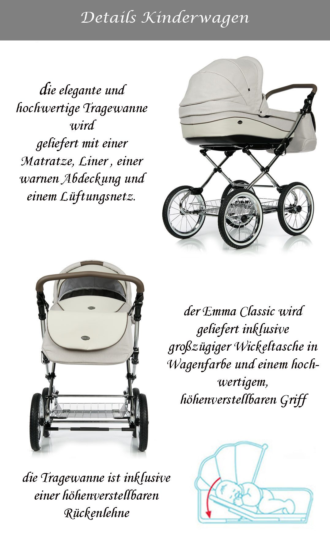 Roan Kombi-Kinderwagen Emma Classic 2 in 1 inkl. Sportsitz und Zubehör in 7 Farben