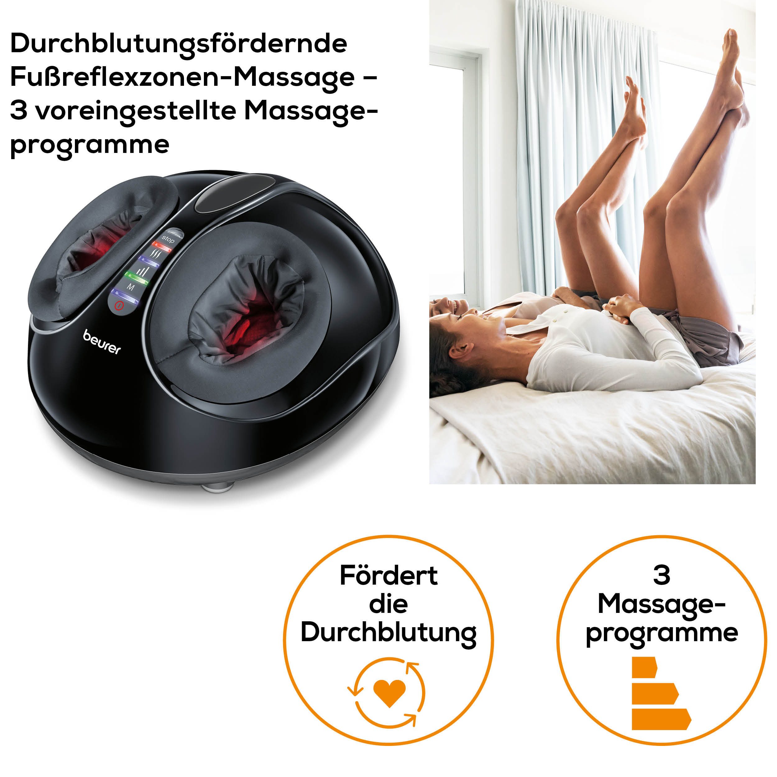 BEURER Fußmassagegerät FM 90 mit Shiatsu- und Luftdruckmassage, durchblutungsfördernd, Mit Wärmefunktion, 3 Intensitätsstufen, durchblutungsfördernd – Bild 3 von 5