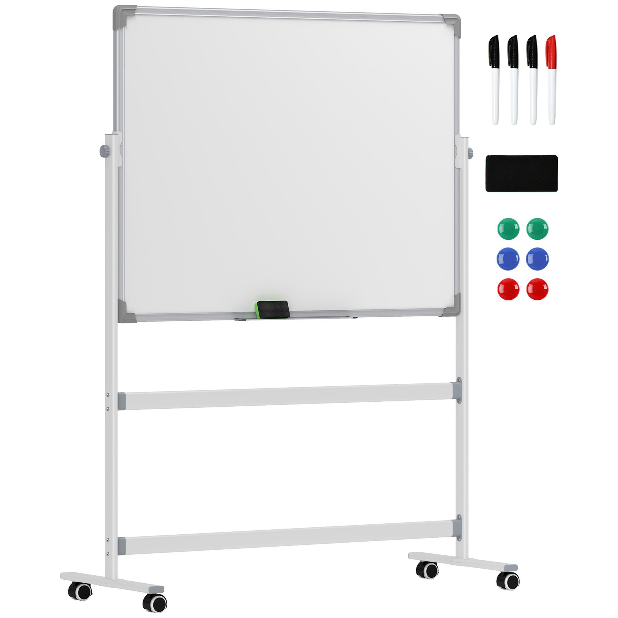 BlingBin Magnettafel Magnetisch Drehbar Mobil Whiteboard, 120 x 90 cm Memoboard, (1er Set, 1-tlg., Gesamtabmessungen: 127B x 50T x 165H cm), Wandtafel Inkl. Marker & Schwamm, Metallgestell, Weiß